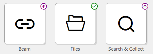 Apps grid with Beam, Files and Search & Collect, both deactivated