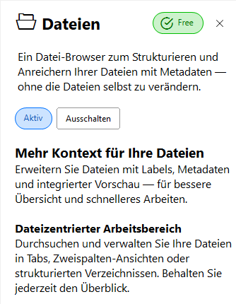 Detailansicht einer aktivierten App