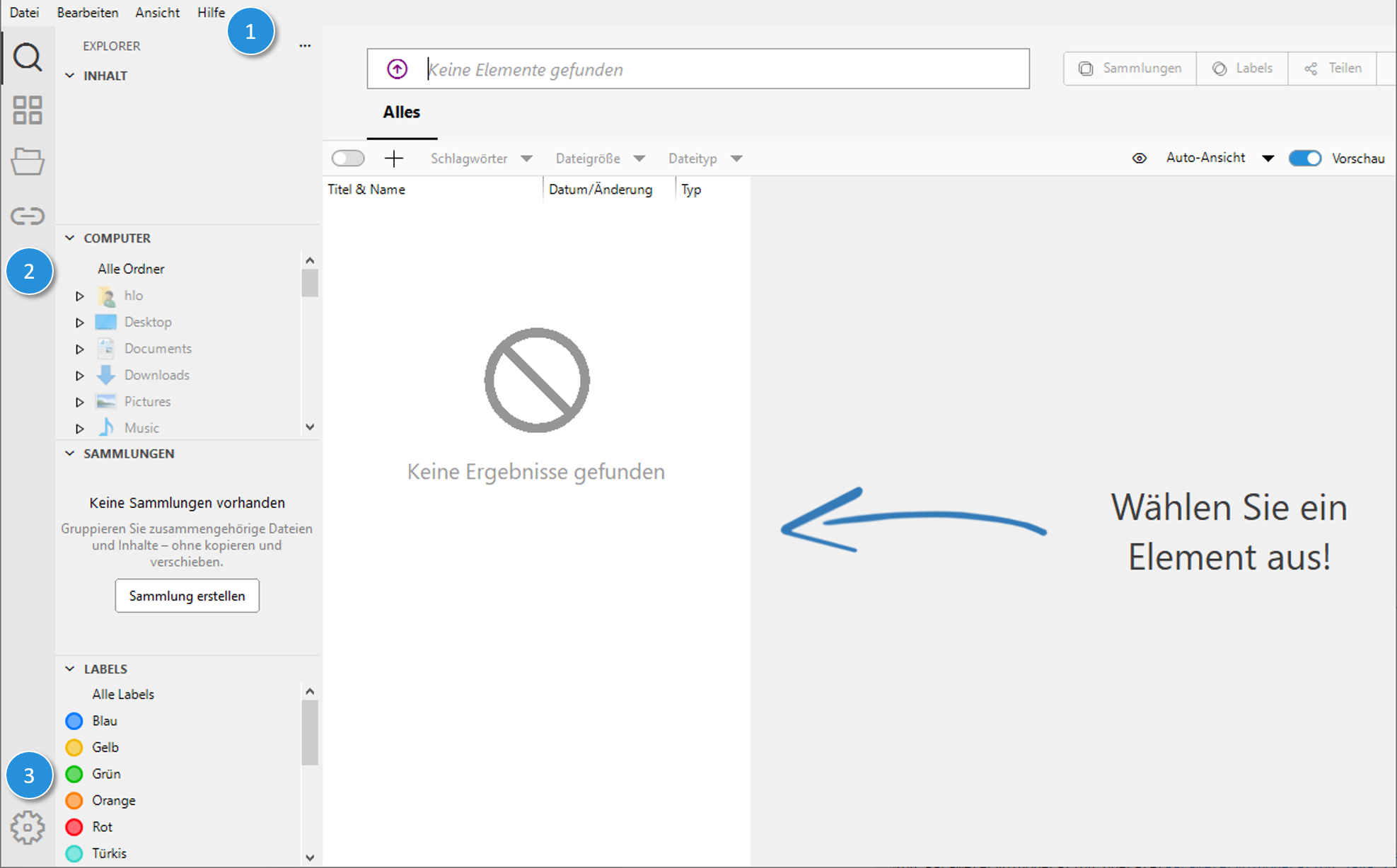 Hauptfenster der memo Desktop-Plattform